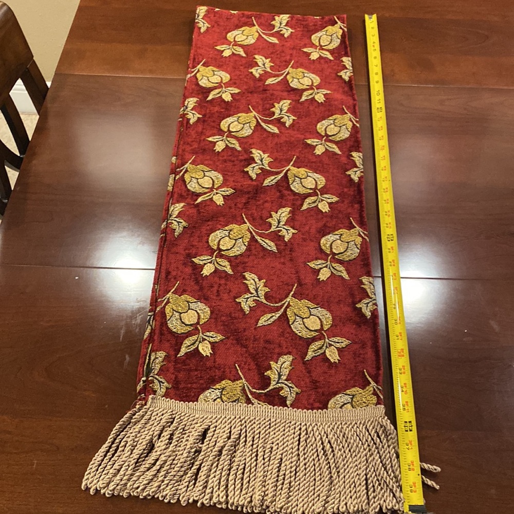 Table runner cranberry and gold colors 70” ( not including edge detail) - Picture 9 of 16